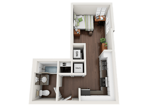 a floor plan of a 1 bedroom apartment