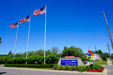 Woodcrest Apartments entrance in Westland, Michigan