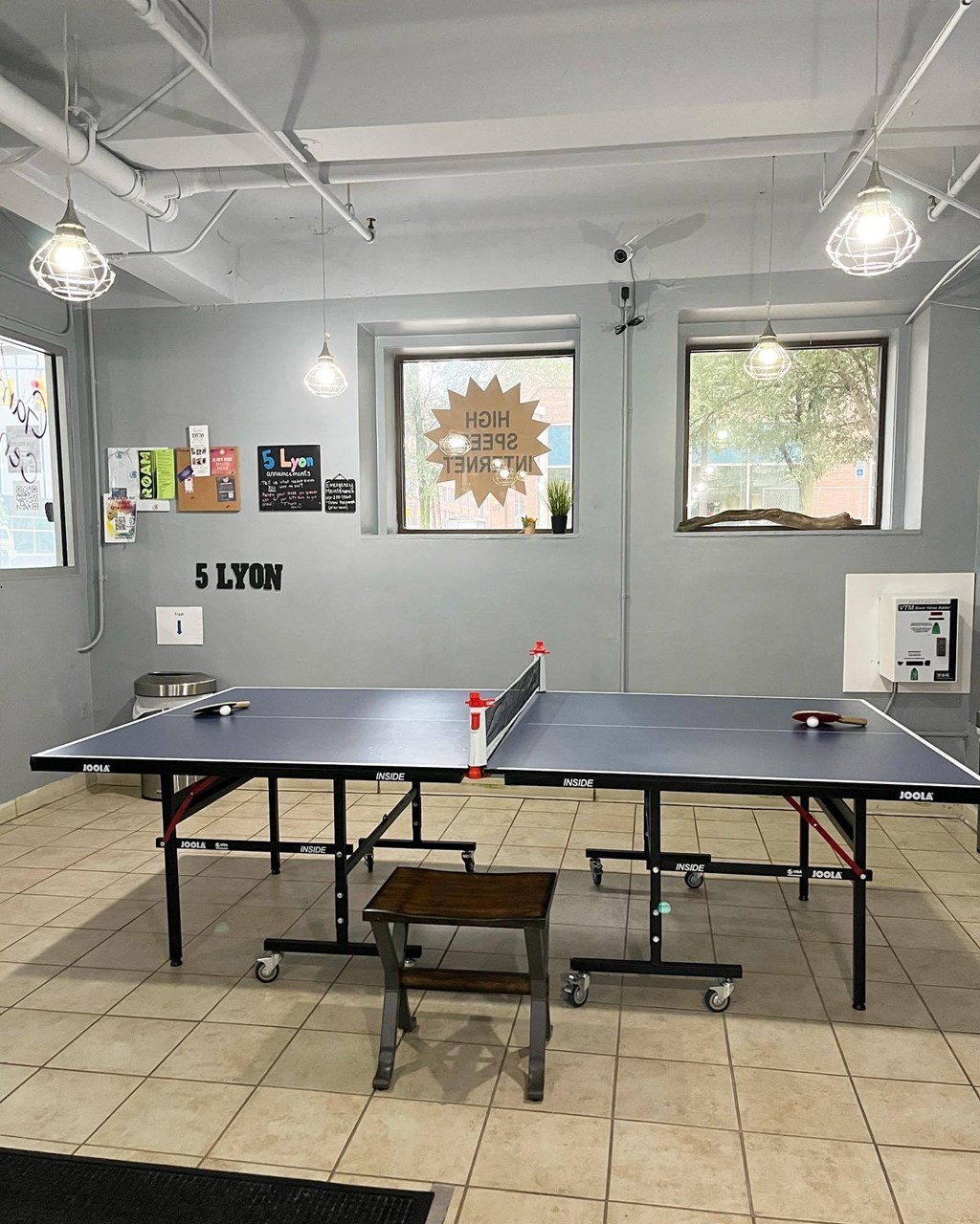 a ping pong table at Lofts at 5 Lyon, in downtown Grand Rapids, MI