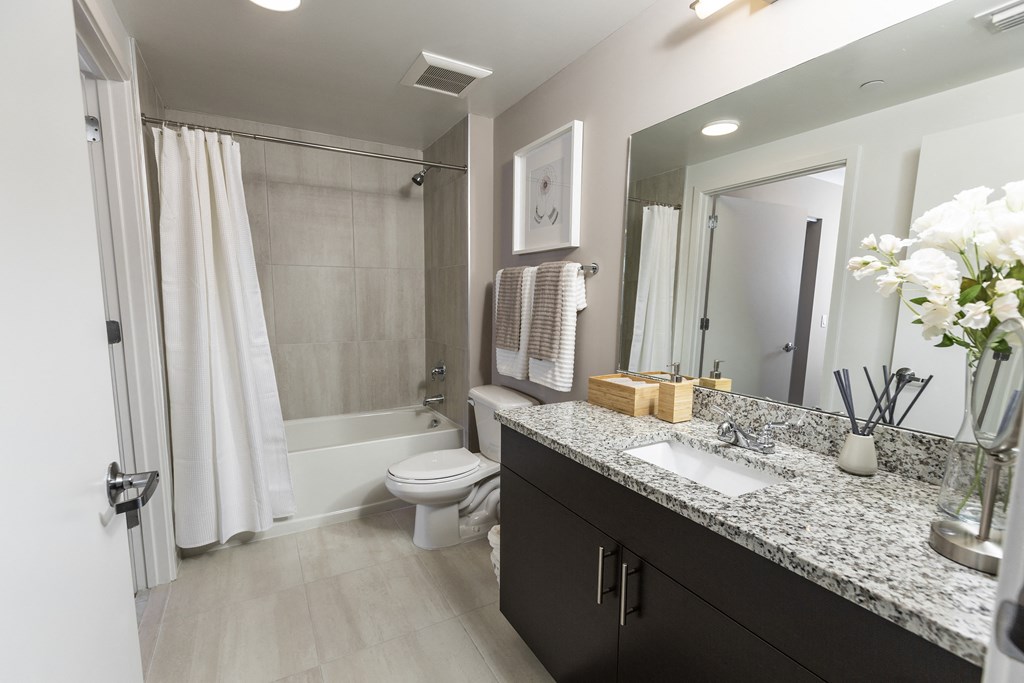 a bathroom with a sink and a toilet and a shower