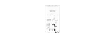 A floor plan of a house with a living room, dining room, kitchen, bedroom, bathroom, closet, and a garage.