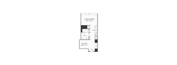 A floor plan of a living/dining room and alcove with dimensions.