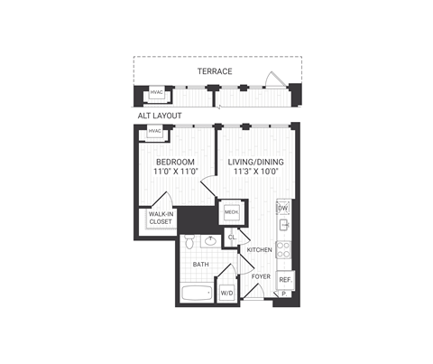 floor plan of a one bedroom apartment