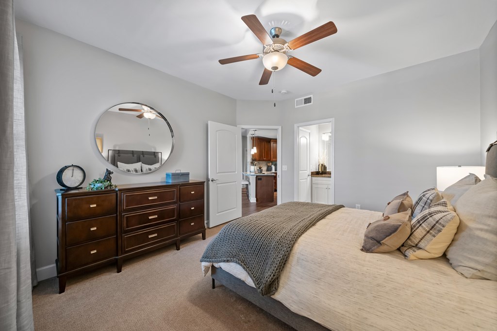 Bedrooms with Ceiling Fans at Villa Milano in Leawood Kansas