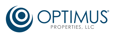 the logo properties with the word opimus in blue