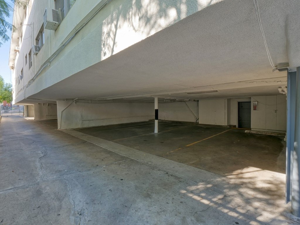 the parking garage of the building is empty