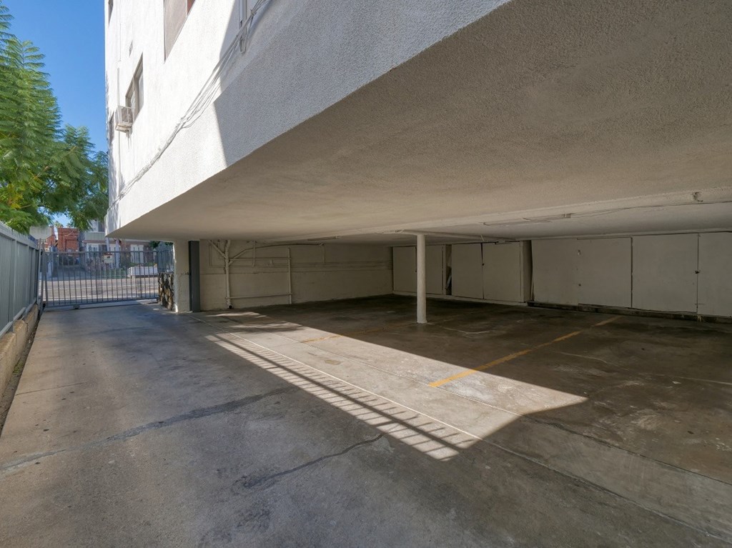 the parking garage of the building is empty