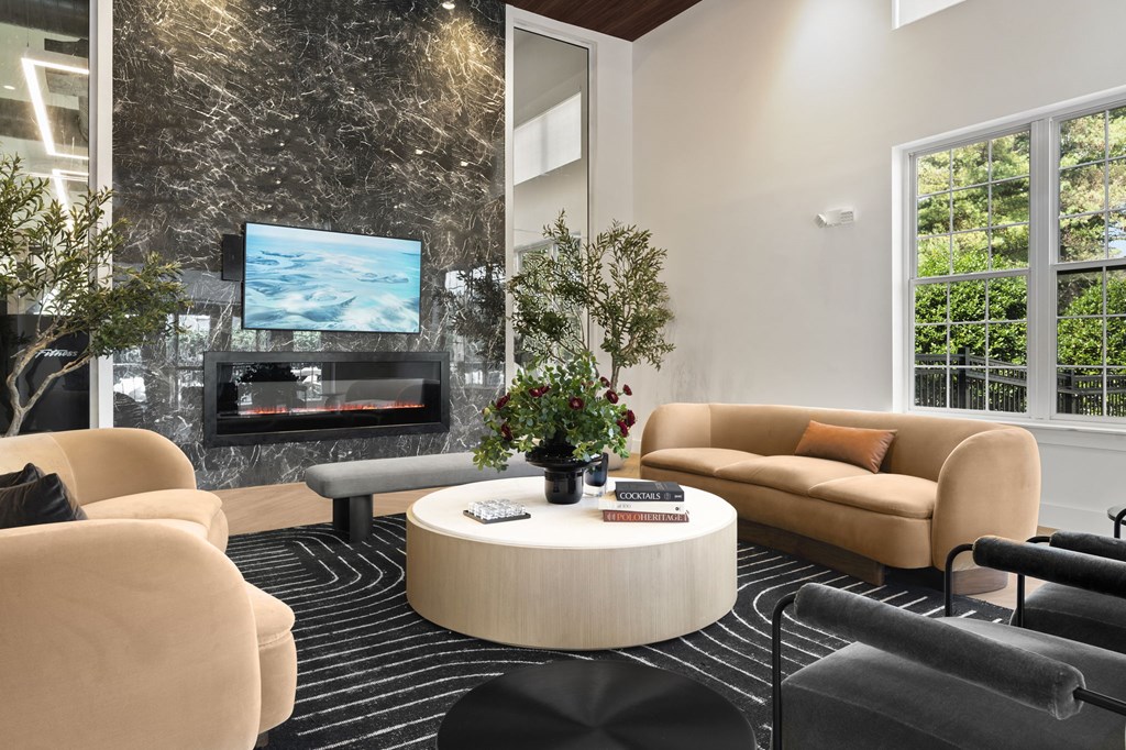 A living room with a television and a fireplace.