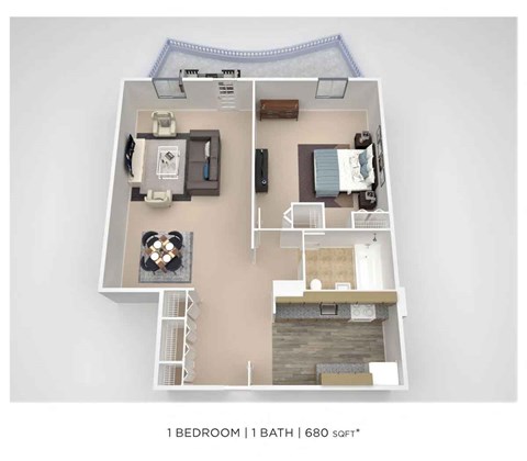 A 1 bedroom apartment with a bathroom is 680 square feet.