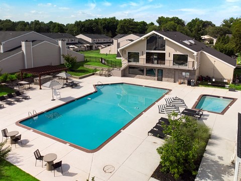 an aerial view of the swimming pool an aerial view of the swimming pool at Townhomes at Gateway, Bensalem, PA