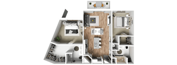 the 1122 sq ft studio floor plan with bedroom and living room