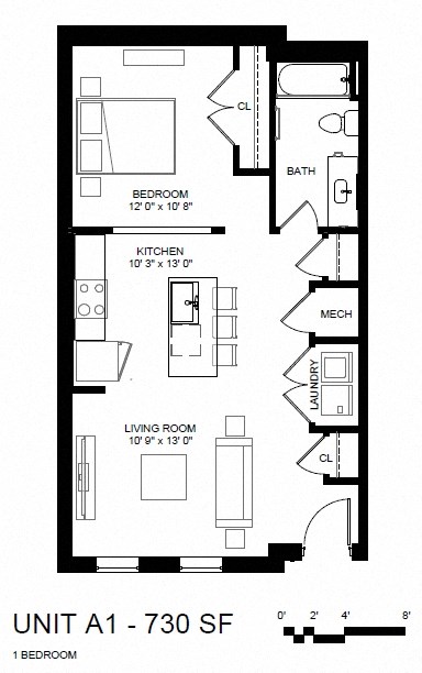 One bedroom unit