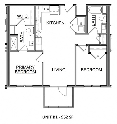 Two Bedroom Unit 952 SqFt