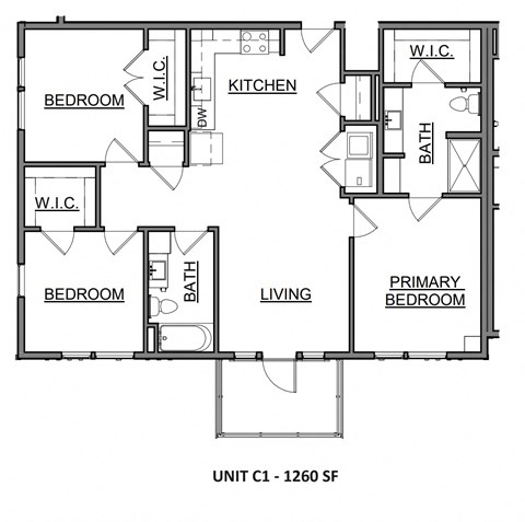 Three Bedroom Unit 1260 SqFt