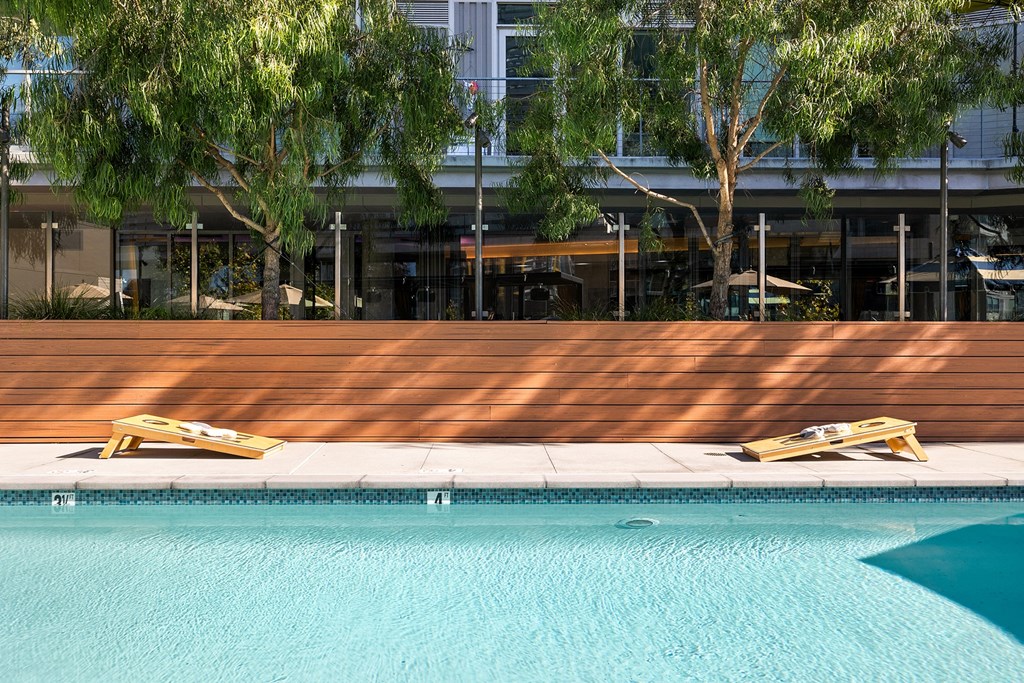 Pool with a wooden deck at K1 Apartments, San Diego, 92101
