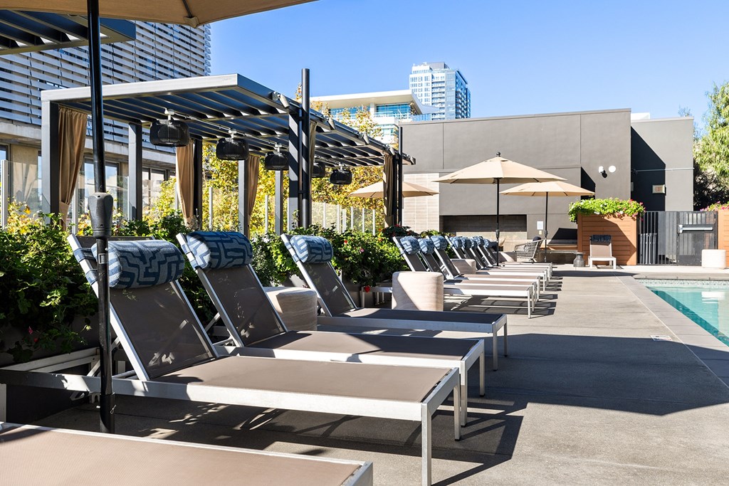 Poolside area at K1 Apartments, California, 92101