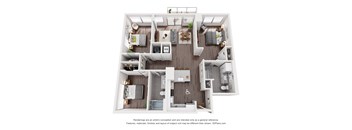 A floor plan of a house with a kitchen, living room, and two bedrooms.