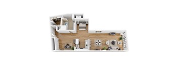 A white model of a house with furniture and appliances.