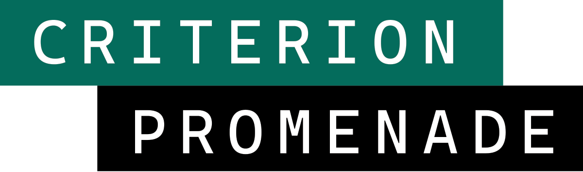 A graphic with the words "CRITERION" and "PROMENADE" in different font sizes and styles.