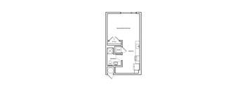 A floor plan of a bathroom with a wash basin and toilet.