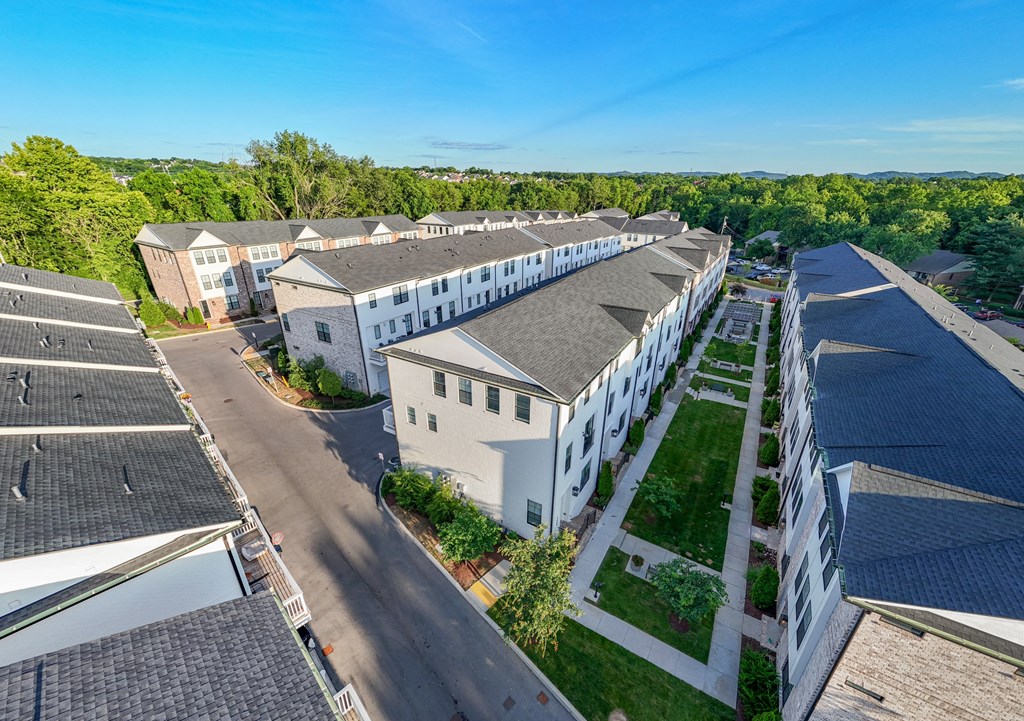 View from the sky of several buildings and a street at 780 Townhomes, Franklin