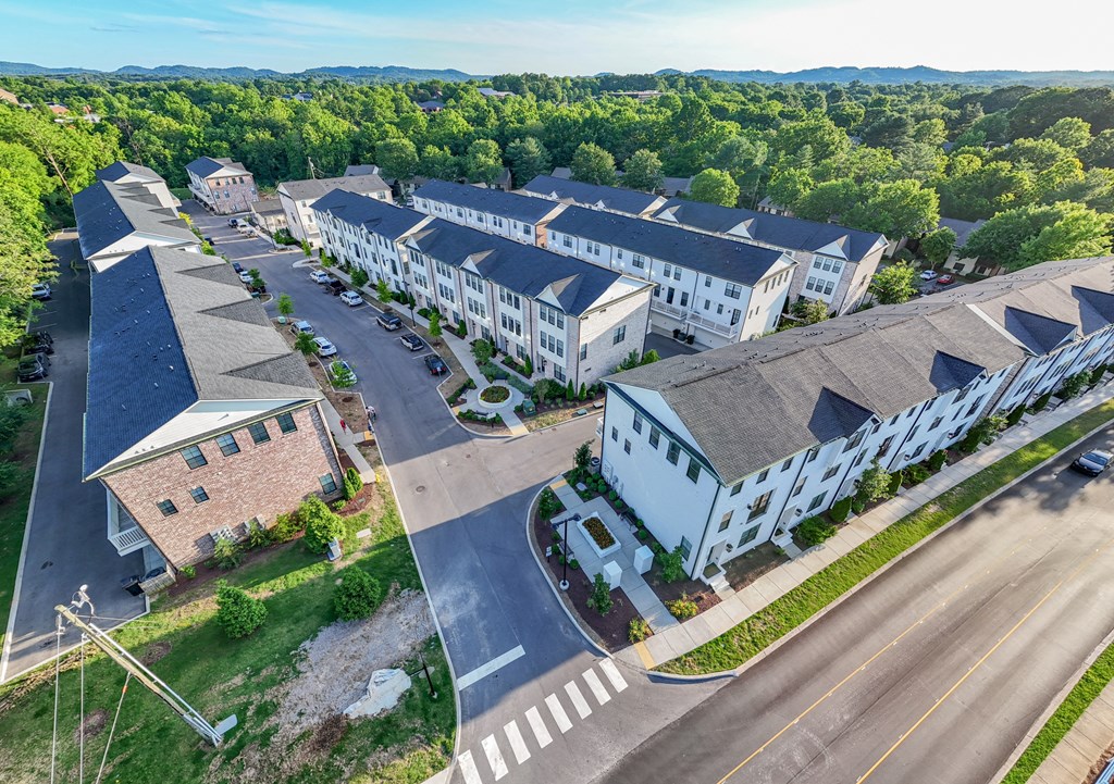 Bird's eye view of a residential area with houses and a road at 780 Townhomes, Franklin, TN