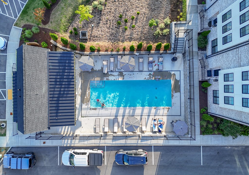 Aerial view of swimming pool at 780 Townhomes, Franklin