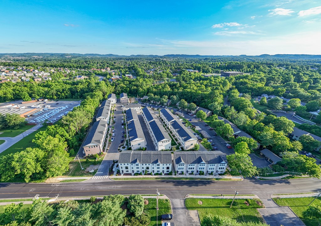 Aerial view of the city with greenery around at 780 Townhomes, Tennessee, 37064