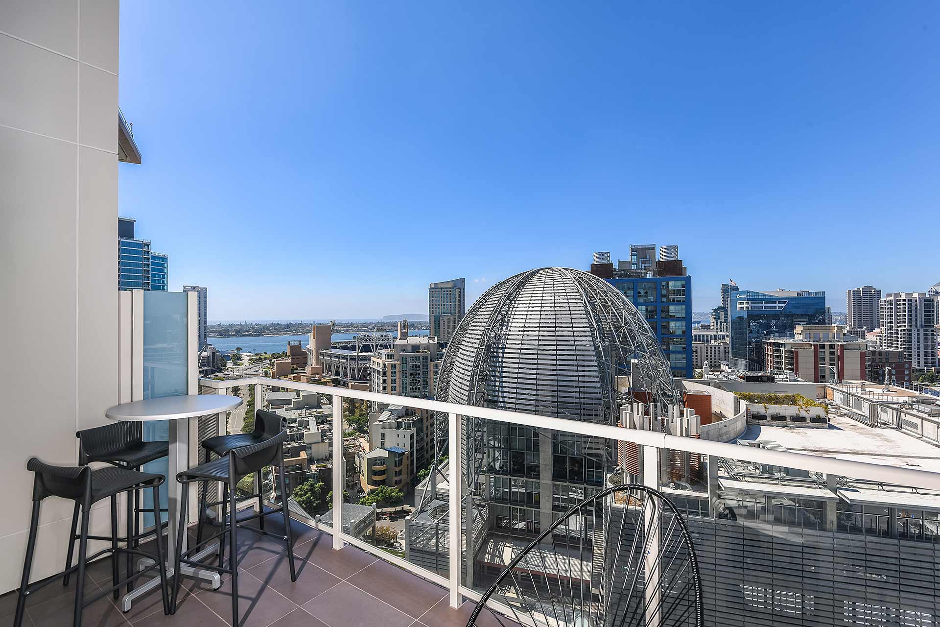 beautiful city views from private balcony at K1 Apartments, San Diego, CA 92101