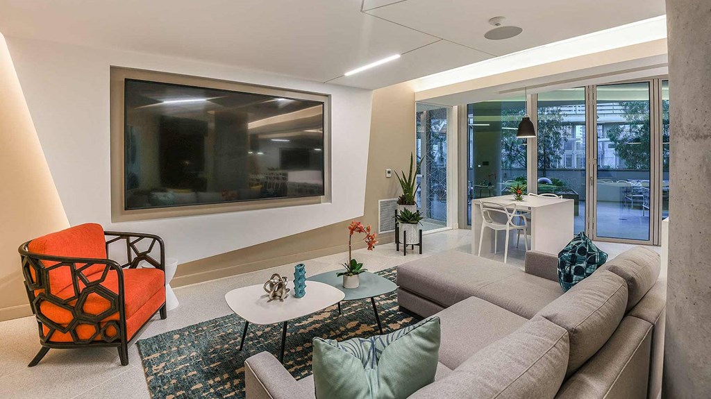 large screen tv in business center at K1 Apartments, San Diego, CA 92101