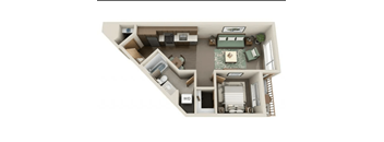 1bd 1ba traditional D floorplan at Link + Mural, Washington, 98126