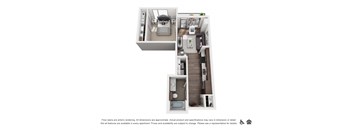 a 3d floor plan of a 1 bedroom with 1 bath