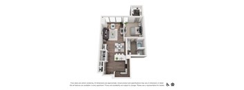 a 3d floor plan of a 1 bedroom apartment