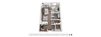 a 3d floor plan of a 1 bedroom apartment