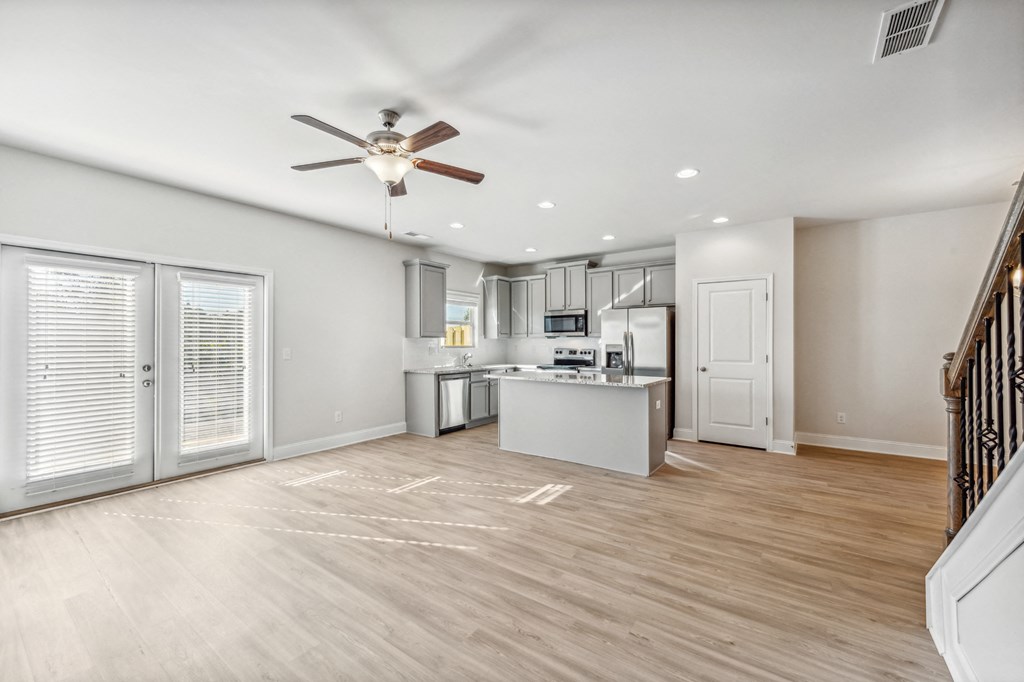 Kitchen island - open floor plan concept, looking into living room.