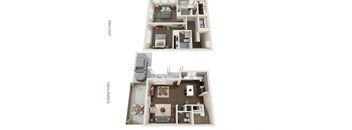 A diagram showing the layout of a room from above with the words "UPSTAIRS" and "DOWNSTAIRS" on the left side.