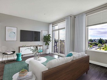Urban one bedroom - living area light filled living room at Mural, Seattle, WA 98116 - Photo Gallery 2