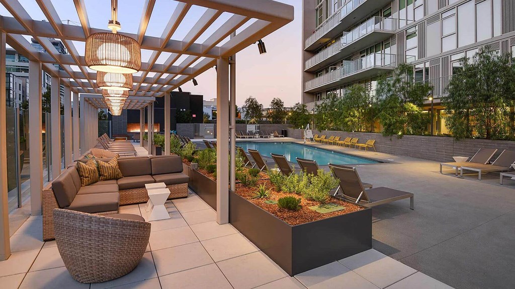 pool deck during sunset at K1 Apartments, San Diego, CA 92101