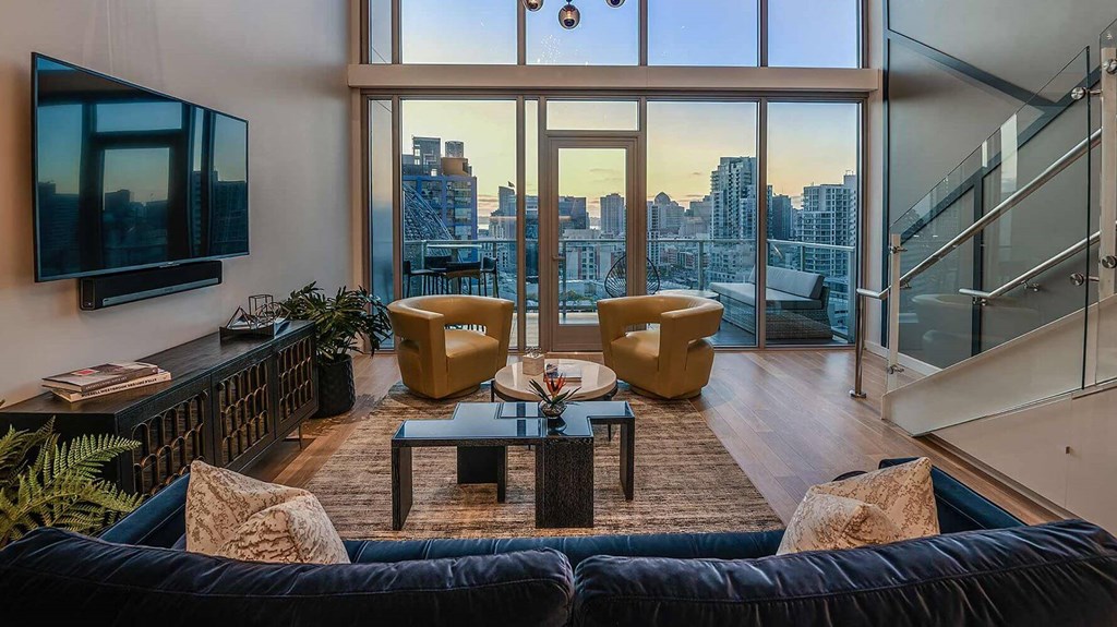 sky lounge interior design at K1 Apartments, San Diego, CA 92101