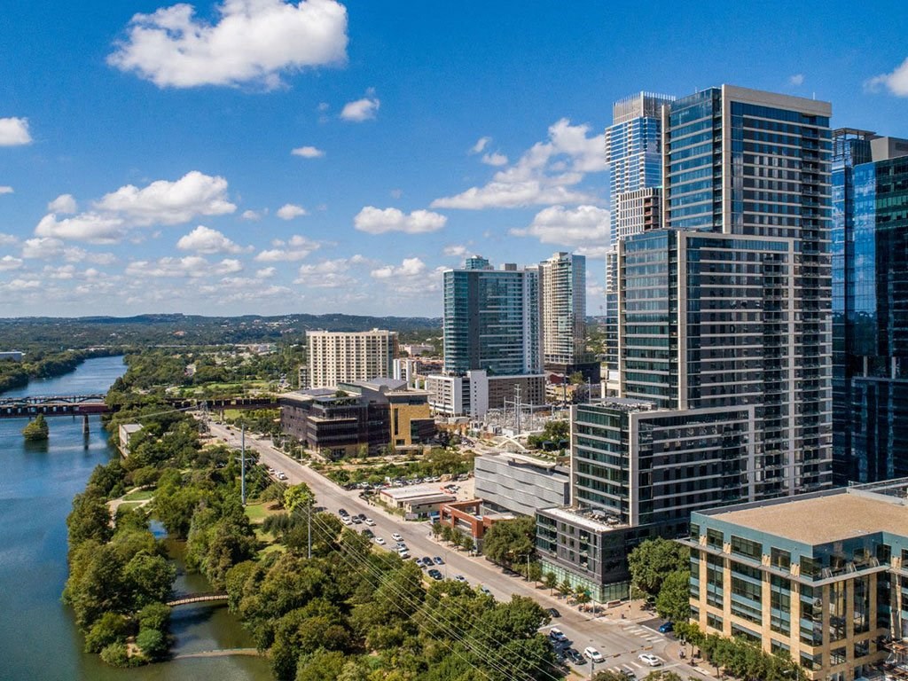Convenient Mid-Rise Living Aerial View at Northshore Austin, Austin