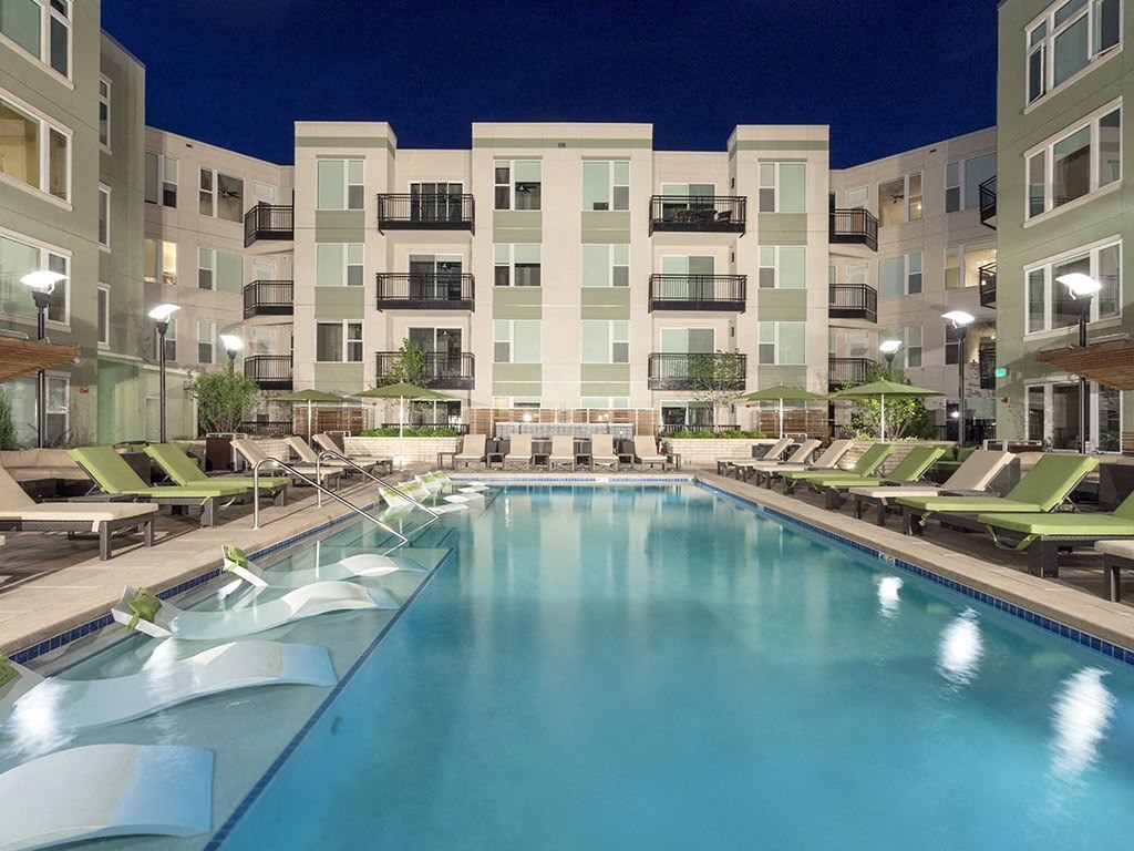 Nighttime pool at Alara at Union Station,  1975 19th St. Colorado, 80202