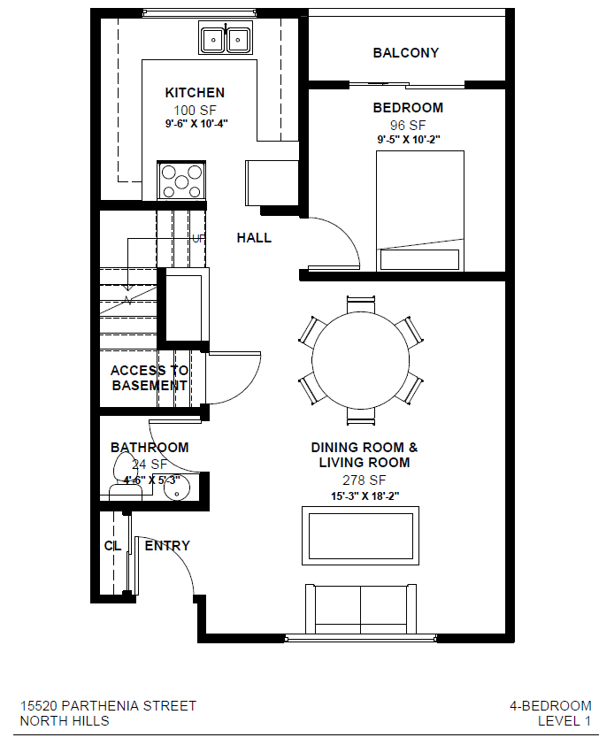 a floor plan of a house with a small kitchen and a living room