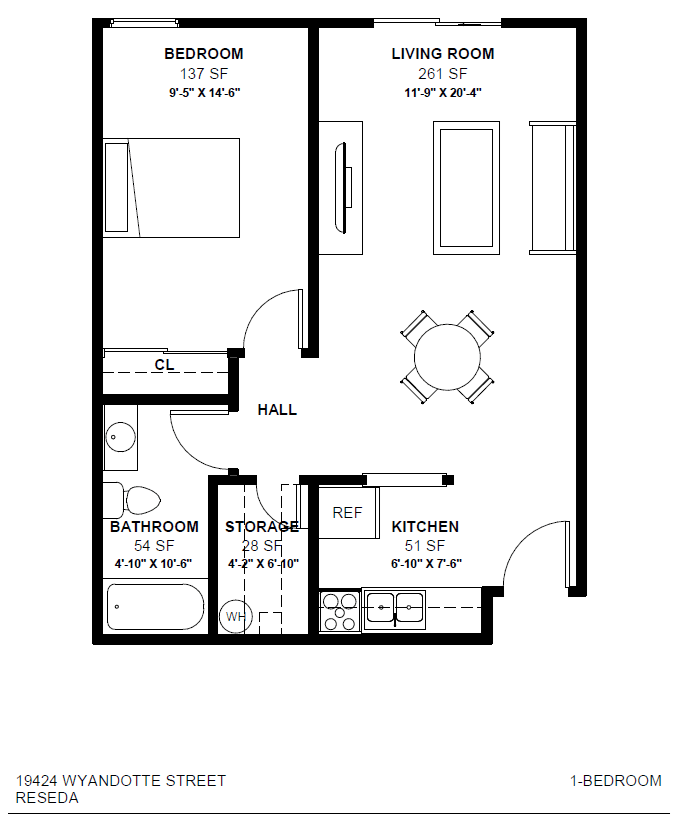 a floor plan of a small house with a bedroom and a living room