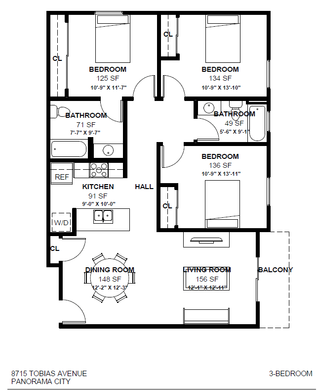 a floor plan of a house with two bedrooms and two bathrooms