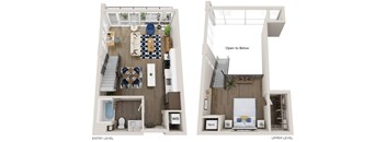 A diagram shows the layout of a two-level apartment.