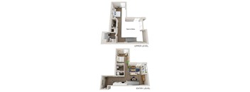 A diagram shows the layout of a two-level apartment.