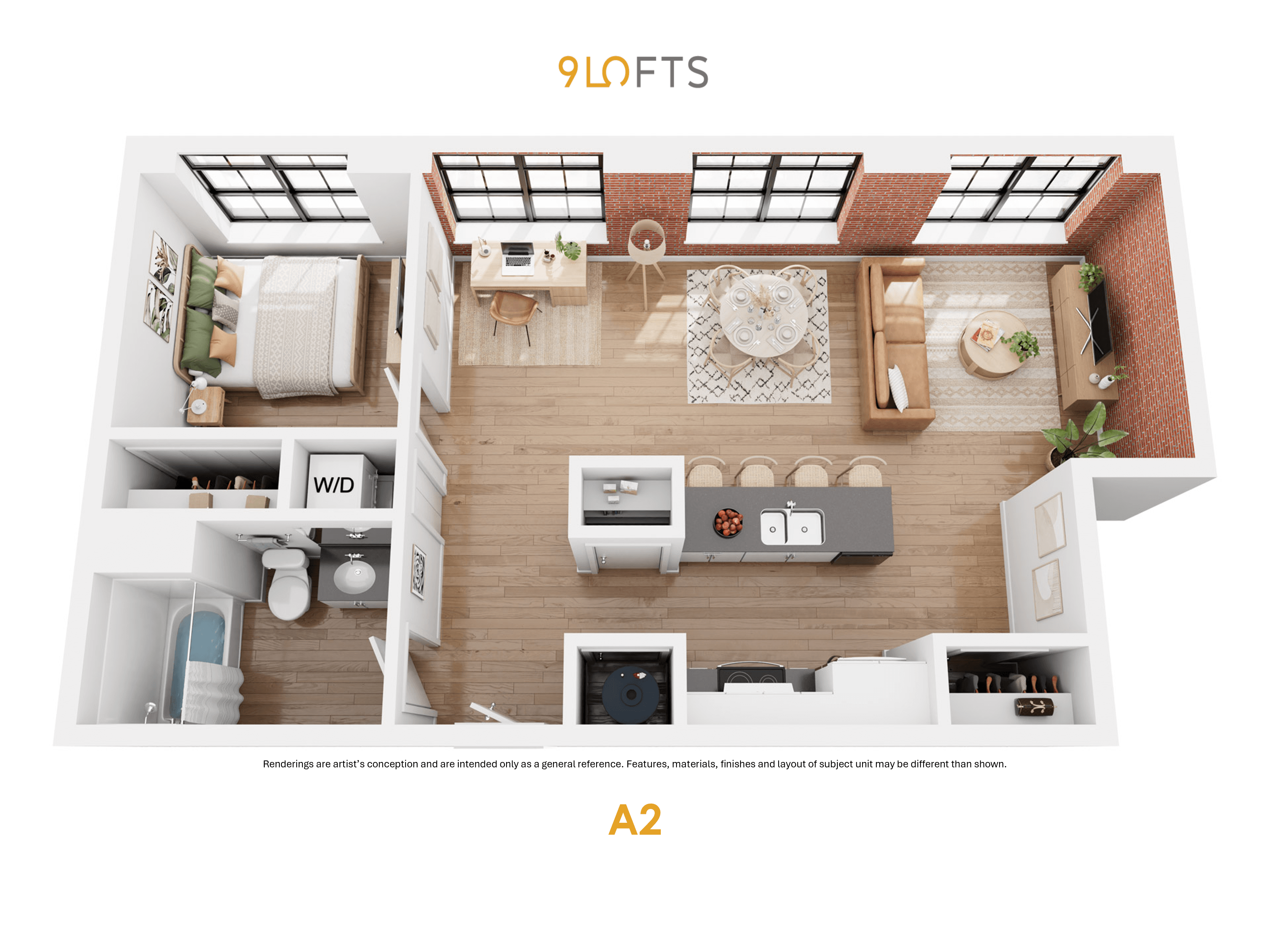 A 90-degree floor plan of a small apartment.