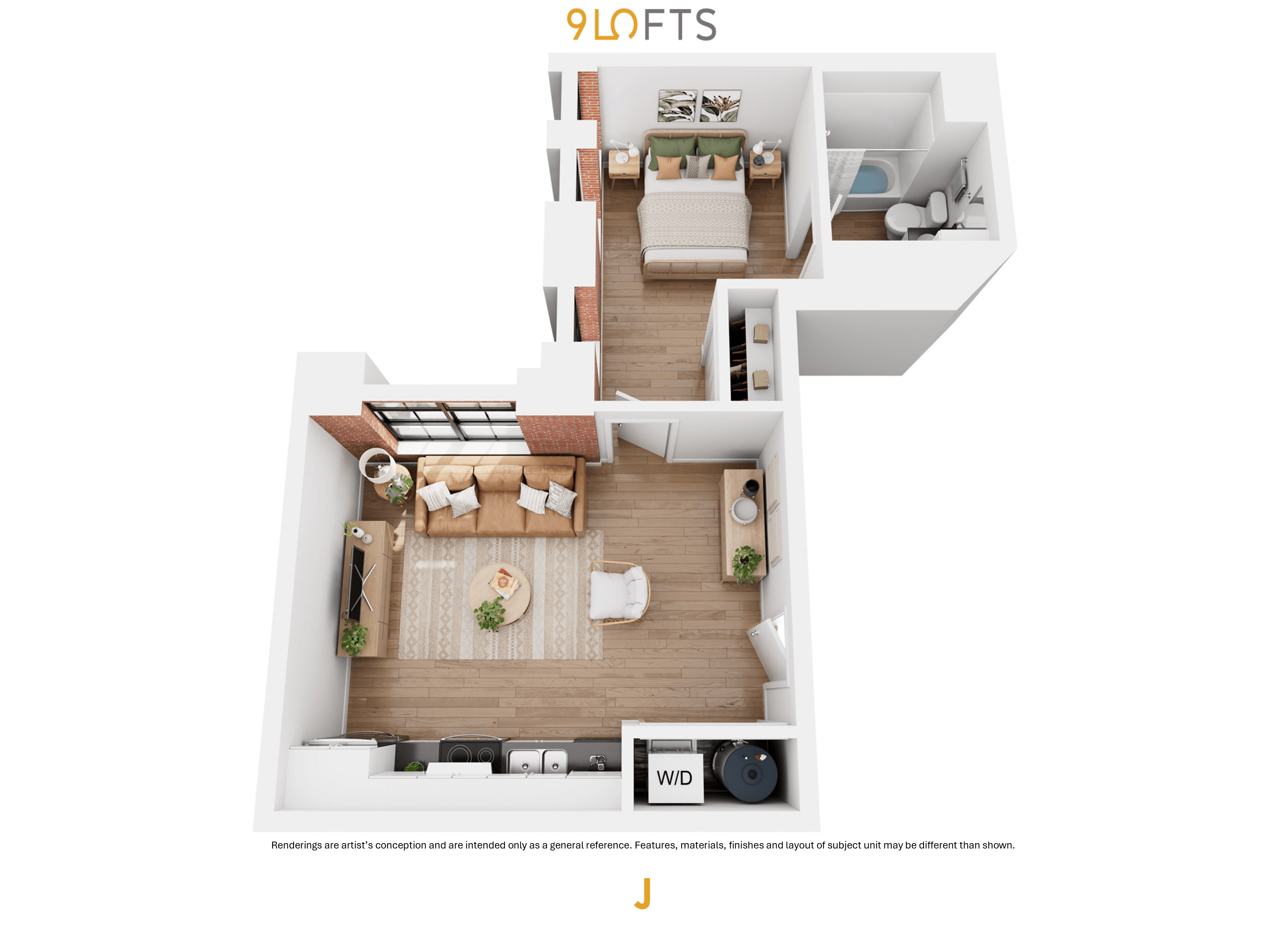 A floor plan of a 9 lofts apartment complex.