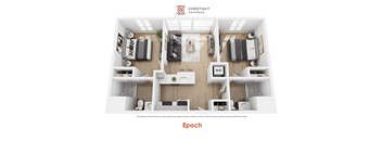 A webpage showcasing a modern apartment layout by Cheestnut Commons.