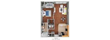 1 Bedroom 1 bath floor plan 752 square feet at The Bartram, in Gainesville, FL 32608